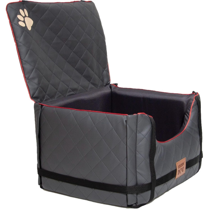 Автомобільний лежак для собак Golden Dog з кріпленням на ремінь безпеки, сірого кольору, 45x35x33 см, водонепроникний, складаний, імітація шкіри