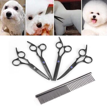 Набір професійних ножиць для грумінгу собак та котів (7 шт.), нержавіюча сталь, чорний