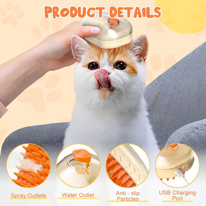 Двокомплект щіток для котів з парою та ультрафіолетовим світлом, 3-в-1: чищення, стрижка, масаж. Підходить для довгої та короткої шерсті, також для собак