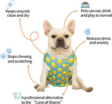 Комбінезон для собак CuteBone Skulls після операції, для котів та собак, запобігає лизанню ран, XS, жовтий качур