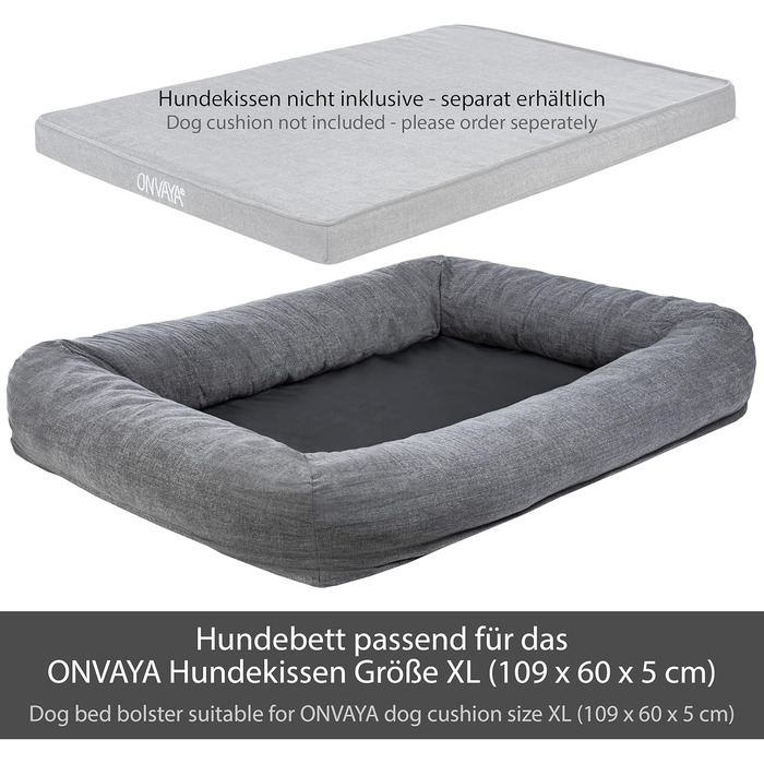 ONVAYA® Крісло-ліжко для собак | Ортопедичне | М'яке та затишне | З високим бортиком | XL | Для великих та маленьких собак | Знімний чохол | Сірий