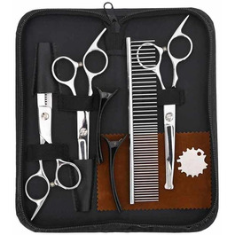 Набір професійних ножиць для грумінгу собак з нержавіючої сталі (7 шт.) - ножиці, гребінець, аксесуари. Довговічний та щадний до шерсті та шкіри