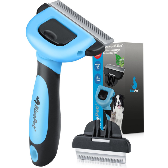 Гребінець для собак та котів BluePet для короткошерстих порід, видаляє випадаючу шерсть та підшерсток. Ідеальний гребінець для собак та котів під час линяння (розміри M та S, ширина гребеня 66 мм та 50 мм, колір: блакитний)