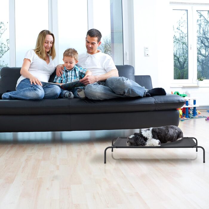 Лежанка для собак Relaxdays Outdoor, піднята лежанка до 35 кг, розмір 19x111x65 см, для саду, кемпінгу та відпочинку на природі, чорна