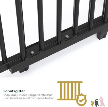 Безпечне ворота Geuther Oris для сходів | Дерев'яне захисне ворота для дітей, чорний колір, 67-95 см, з кріпленням для поручнів