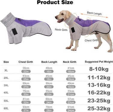 Зимовий теплий водонепроникний одяг для собак з високим коміром (5XL) - сірий + фіолетовий