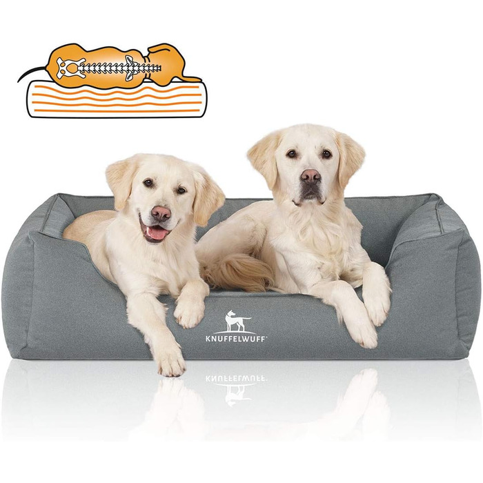 Ортопедичне водовідштовхувальне собаче ліжко Knuffelwuff Leon з велюру, ручної роботи, розмір M-L, 85 x 63 см. Знімний чохол, можна прати, підходить для великих, середніх та маленьких собак (Petrol, L 120 x B 85 x H 25 см)