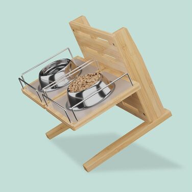 Станція для годування собак Relaxdays, регульована годівниця, HBT: 37x55x36 см, підставка для мисок з силіконовим килимком, бамбук, натуральний дизайн