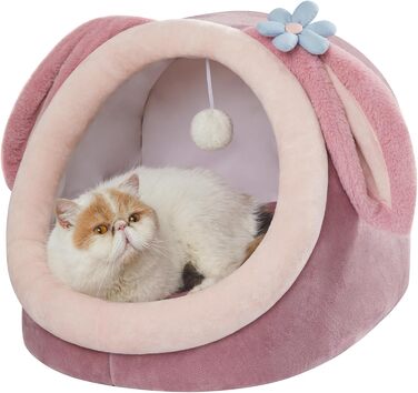 Jiupety М'яка котяча хатинка-лежак L 45x43x37 см, рожевий, знімна подушка, протиковзке дно