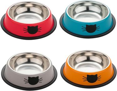Набори мисок для котів Pawpourri з нержавіючої сталі (2 шт.), 230 мл (сірий, червоний, помаранчевий, блакитний)