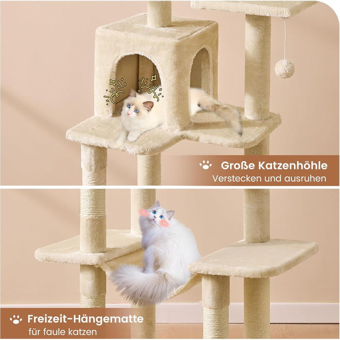 Кігтеточка для котів MSmask велика, багатоярусна з 2 будиночками, гамаком та сизалевими стовпчиками