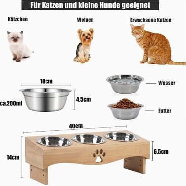 Набір мисок для котів JUJOYBD 3 шт. - підняті миски з нержавіючої сталі, кут нахилу 15°, ергономічна станція для годування котів та маленьких собак