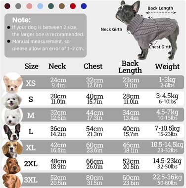 Теплий пуловер для собак середнього розміру з отвором для шлейки та петлями на ніжках, вязаний ролкраг. Підходить для Французького бульдога, Такси. Колір сірий, розмір L (Обхват грудей 54 см, довжина спини 40 см)