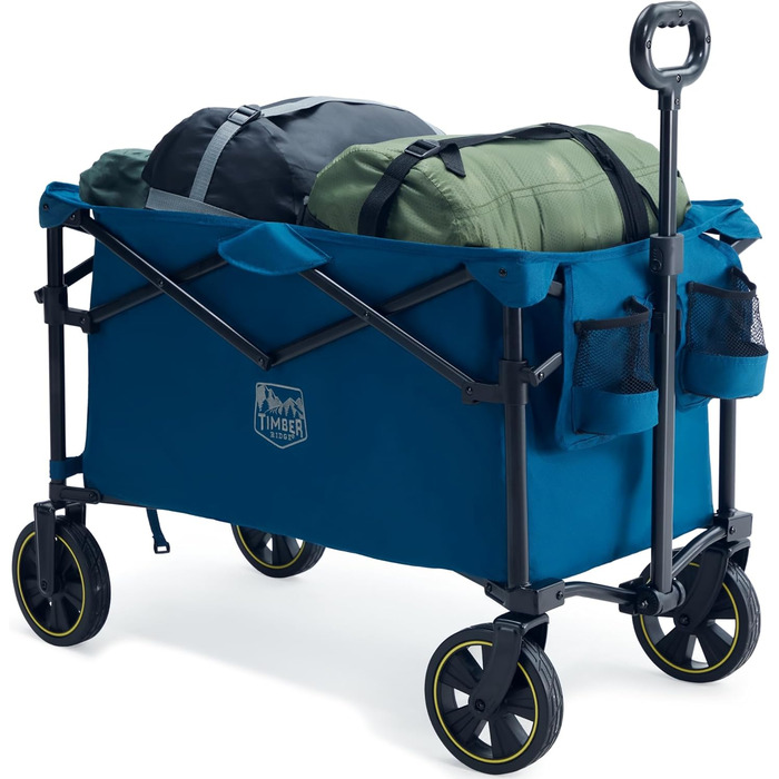 Садова та вантажна візок Timber Ridge 200л з ручкою та тримачем для напоїв, 100кг, для відпочинку, кемпінгу та покупок (Блакитний)