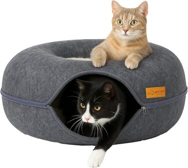 Круглий кігтетоп-будиночок для котів з фетру з м'яким, пральним подушечкою. Зручне ліжко-кошик для котів 60x60x28 см (Антрацит)