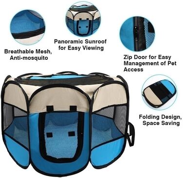 Клітка-забіг для собак та цуценят, розкладний вольєр для тварин, 73x73x43 см (Синій)