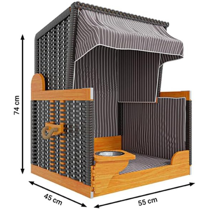 Клітка-лежанка для собак Outgarden з дерева, з водою/мискою та захисним чохлом, чорна з синьо-білими вставками, для малих собак