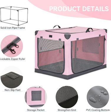 Складана переноска для собак Petsfit M, рожева, для авто і дому, з тканинним чохлом та 3 дверима, для середніх порід