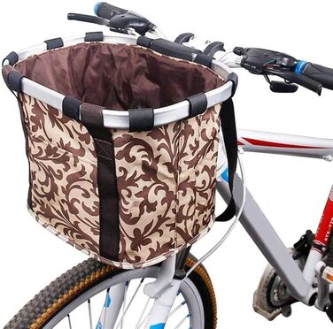 Знімний велосипедний кошик для тварин - складана передня сумка - переносний візок для котів та собак (колір: кавовий)