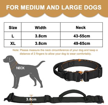 Тактичне обплетене нашийник для собак Vivi Bear, нейлон, великі породи, чорний (L)