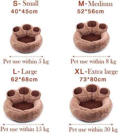 Кругле ліжко для собак FANSU з м'якого плюшу, антиковзаюча база, ліжко для котів з дизайном лапки ведмедя, розмір та колір обираються (Хакі, L)
