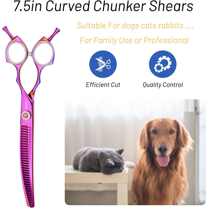Професійна вигнута ножиця для грумінгу домашніх тварин 7.5 дюймів (25 градусів) з 35 зубцями, фіолетового кольору, преміум-якість