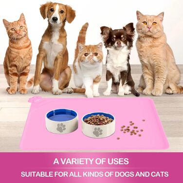 Водонепроникний килимок для годування домашніх тварин з високими бортиками, 55 x 38 см, силіконовий, неслизький, для собак та котів, запобігає розливанню води (рожевий, 48 x 30 см)