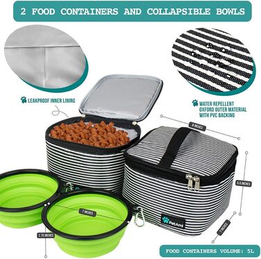 PetAmi переносна сумка для собак, відповідна вимогам авіакомпаній, органайзер з багатофункціональними кишенями, контейнер для їжі та складний миска, чорний, велика (L 37 x B 20 x H 30 cm), смужка, чорний