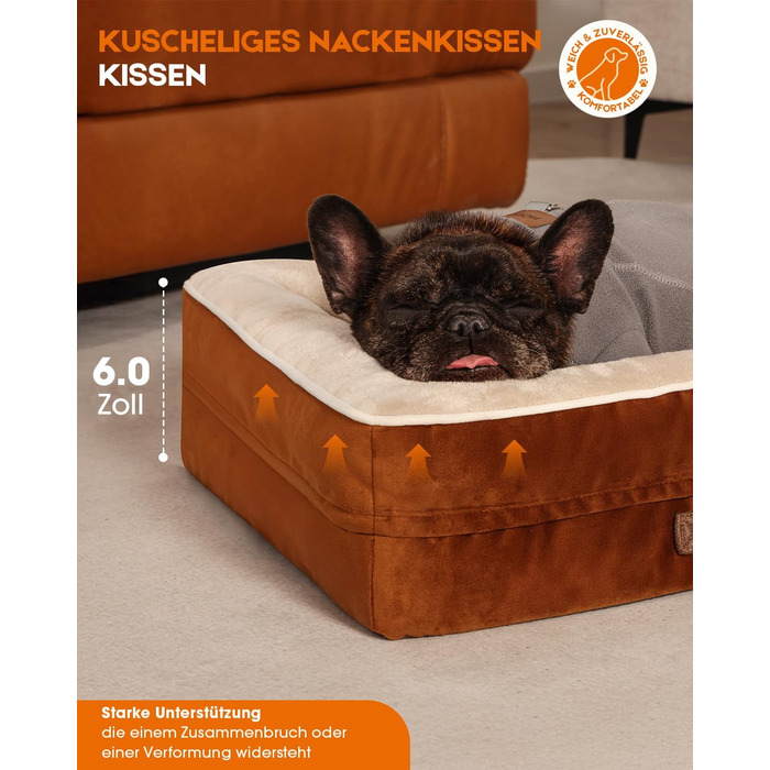 Ортопедичне ліжко для собак середніх порід, кошик для собак, що можна прати, з піною у формі яйця, вологостійкий диван для собак з неслизьким дном та чотиристоронні подушки (Коричневий, 61x46x15см)