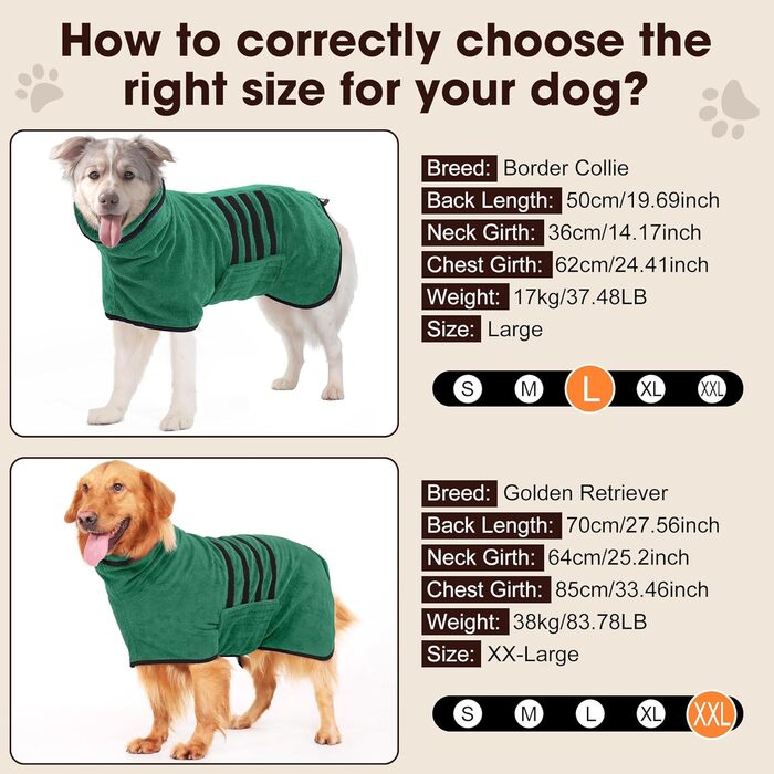 Рушник для собак з мікрофібри, великий, зелений, XXL, швидковисихаючий, з клямками