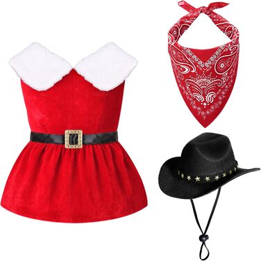 Костюм ковбоя для домашніх тварин SANSTHS, Halloween, червоне різдвяне вбрання з міні-ковбойським капелюхом та банданою для собак та котів, розмір M (великий, червоне вбрання та бандана з чорним капелюхом)