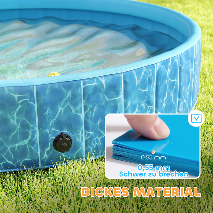 PawHut Dog Pool Складаний весловий басейн з фонтаном і подушкою для води Дизайн Ø160 x 30 см Нековзна ванна для собак Басейн для собак і кішок | Аосом