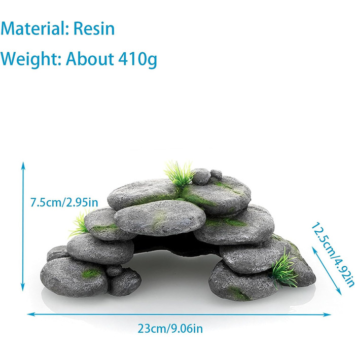 Печера для акваріума Bebochoi, декор для акваріума великий, печерна декорація з зеленою травою, аксесуари для черепах, для риб та креветок, укриття, декор з гірського каменю, 23 x 12.5 x 7.5 см