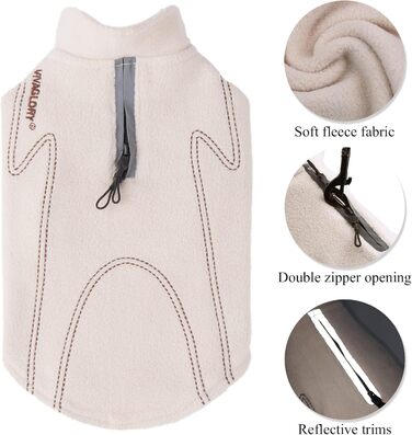 Тепла куртка VIVAGLORY для собак на зиму, флісова жилетка з застібкою-липучкою та отвором для повідка, світловідбиваюча, регульована, S, Бежевий