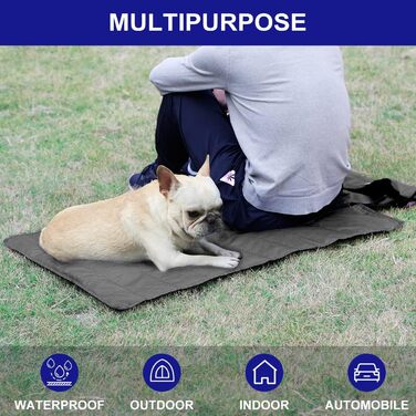 Килимок для собак Outdoor, 100x70 см, водовідштовхувальний. Зручний для подорожей, кемпінгу, з сумкою та щіткою для видалення шерсті. Підходить для собак та котів. Теплий, великий, з оксфордської тканини, чорного кольору.