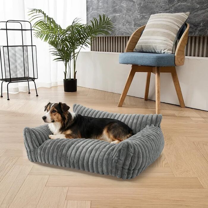 Котяче ліжко-софа, 60x45x20 см, м'яке та пухнасте, для котів та маленьких собак, знімний водонепроникний чохол, антиковзаюче покриття (сірий)