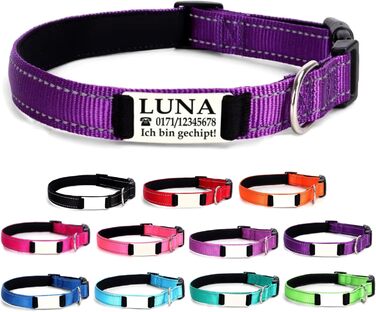 Персоналізований нашийник для собак, з іменем, середнього розміру, 35-50 см, світловідбиваючий, для собак середніх порід (Lila, M)