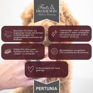 Щітка для собак з довгим волоссям Fritz & Frodewin Pertunia | Преміум-щітка для догляду за шерстю | З натурального дерева та шкіряного ремінця | Зроблено в Німеччині