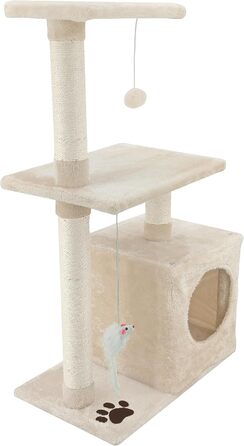 Дерев'яний комплекс для котів Beltom з огородженим будиночком, 85 см, бежевий