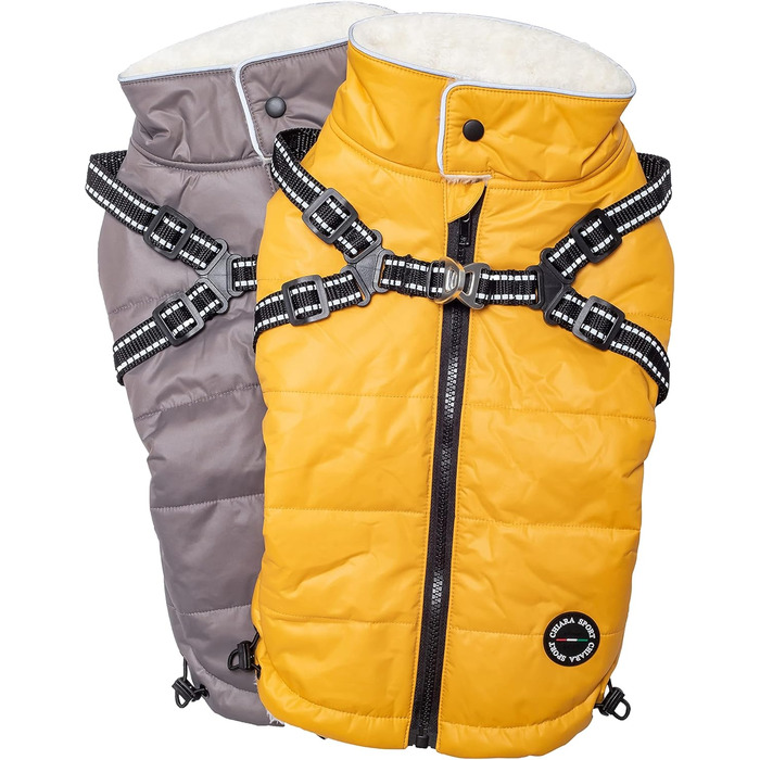 Зимова куртка для собак CHIARA Nick з шлейкою CHJ-2331DB-3 XL, розмір 3XL, поліестер, водовідштовхувана, вітронепроникна, індивідуально регульована, темно-жовта