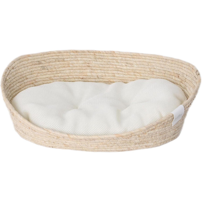 Преміум ліжко-гніздечко Dehner Lovely для домашніх улюбленців, 43 x 35 x 15 см, натуральні матеріали/плюш, білий/бежевий