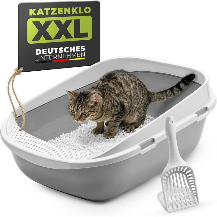 Великий закритий лоток для котів XXL Jumbo (65 см), сіро-бежевий, з бортиком та совком