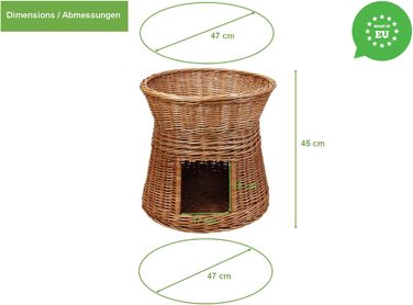 Котячий будиночок з лози для сну, двоповерхове ліжко для котів і собак, круглий 47 см, з подушкою, натуральний колір