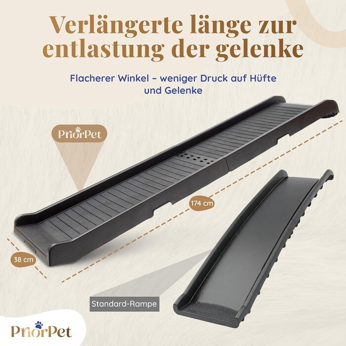 Рампа для собак у машину, складана – 174 см, 38 см – чорна, для великих собак, до 136 кг – підходить для авто та SUV