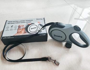 Рулетка для собак Dotolog 8м, висувна повідка для собак середніх та великих порід до 50 кг, повідка-рулетка, сіра/чорна