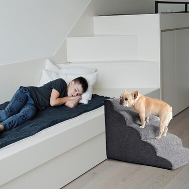 Сходинка для собак Galatée: зручна та стабільна, 5 сходинок, знімний, пральний чохол, протиковзка, для диванів, ліжок та авто (колір: коричневий/темно-сірий)