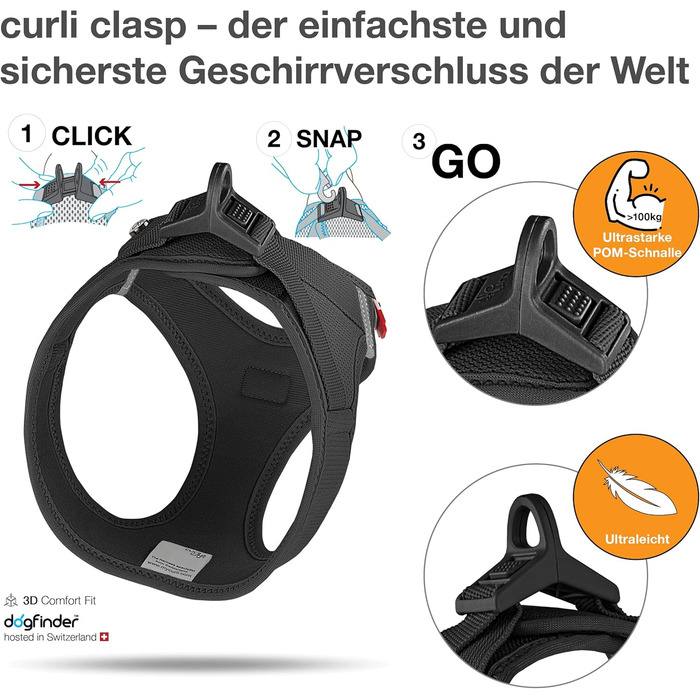 Шлейка для собак Curli Clasp Air-Mesh чорного кольору, розмір M