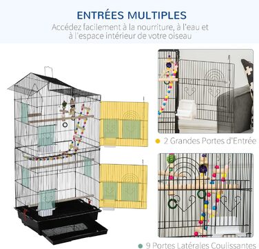 Клітка для птахів PawHut 46x36x100 см, з годівницями та жердочками, для хвилястих папуг, корел, канарок