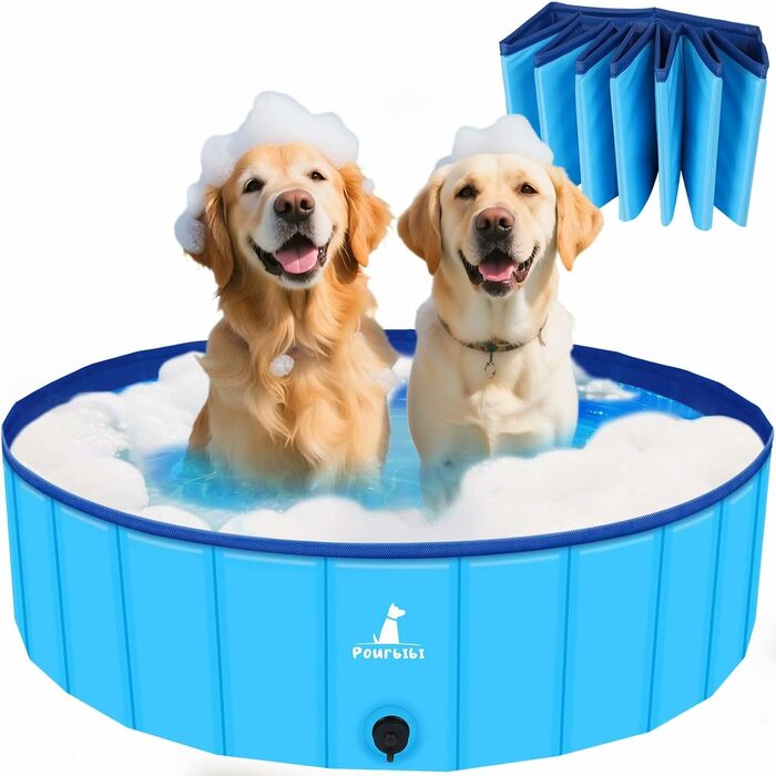 Басейн для собак Pourbibi, 80x20 см, складаний, з ПВХ, антиковзаюча поверхня