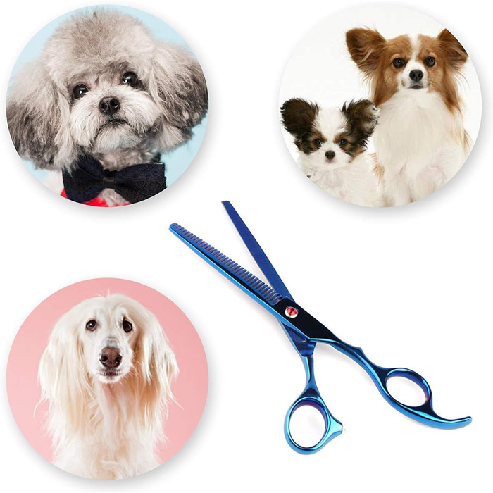 Набір для грумінгу домашніх тварин: професійні ножиці для собак та котів, ножиці для фінальної обробки, вигнуті ножиці, гребінець для грумінгу, блакитні